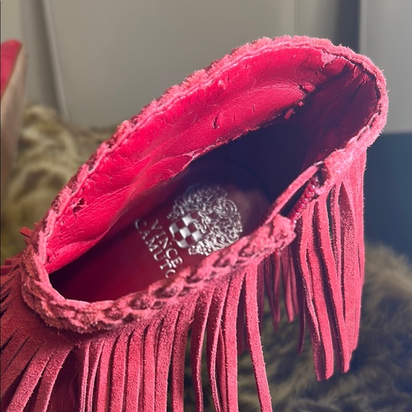 Vince Camuto Fringed Red Suede Ankle Boots | Vince Camuto - Picture 16 of 16